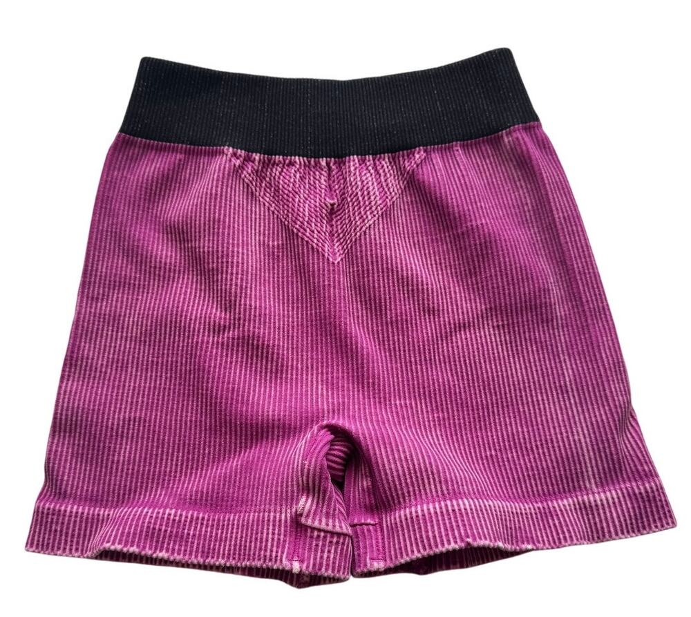 Free People Movement Ribbed Biker Shorts Mauve Acid Wash Black Waistband XS